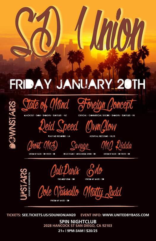 reidspeed's tweet image. Tonight in San Diego! Drum &amp;amp; bass all night long with @ownglowmusic @reidspeed @StateofMindNZ &amp;amp; #foreignconcept at @SDUnionClub 🤘🏻🤘🏻🤘🏻