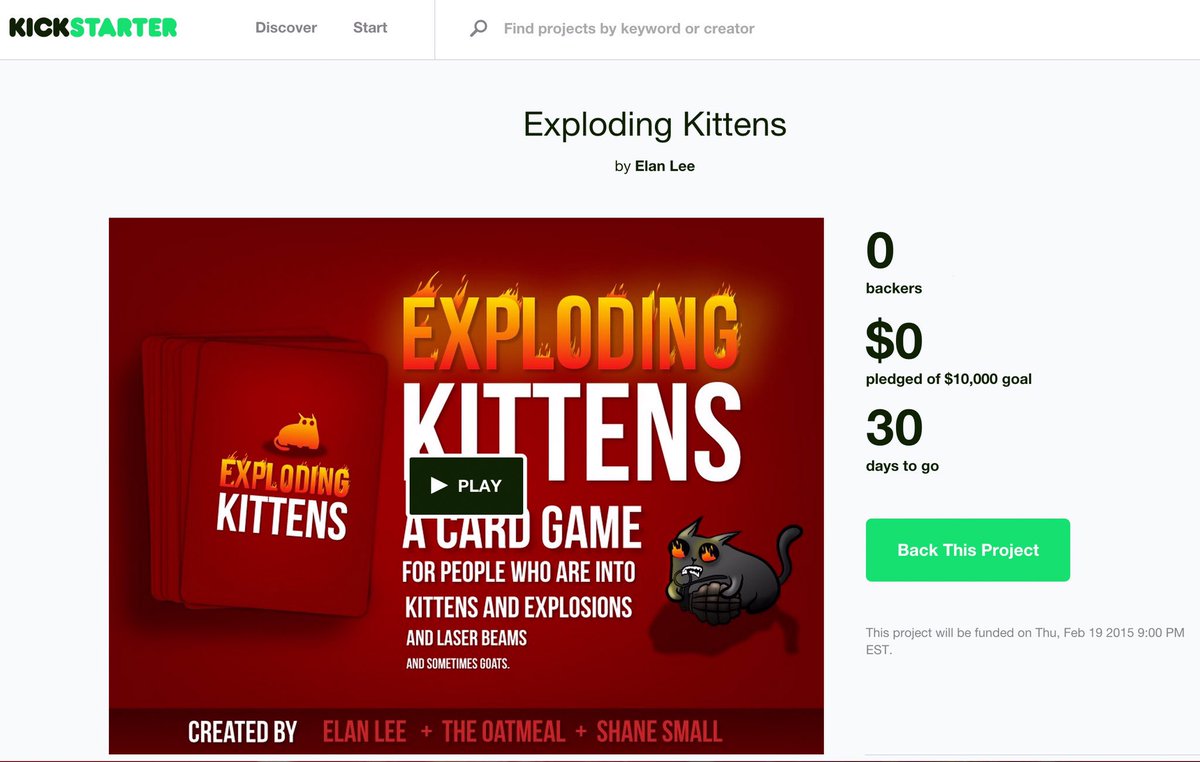 elanlee's tweet photo. 2 yrs ago today I launched a project on @kickstarter.

Happy Birthday Exploding Kittens! 

@Oatmeal @gameofkittens https://t.co/N8Enp7GcOc