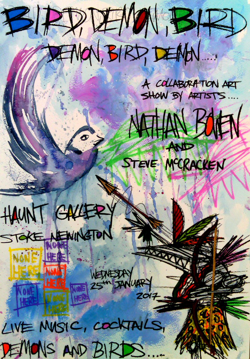 Next week Wedneday! 25th Jan! 5pm - 11pm! Haunt Gallery, 182 Stoke Newington Road!facebook.com/events/2644918… Original art, music and drink!