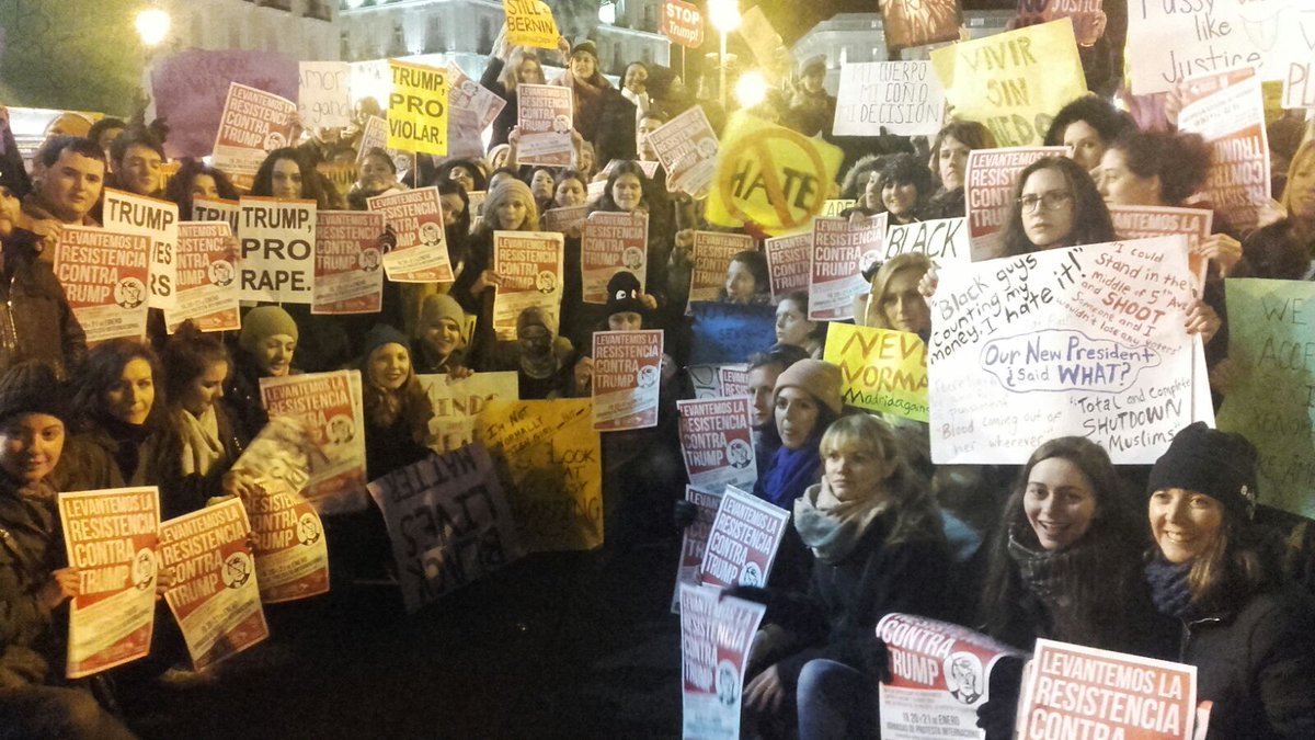 IzquierdaRevol's tweet photo. Big solidarity with #OccupyInauguration from Spain's #MadridAgainstTrump march!! Trump is #NotMyPresident!! Fightback and #ResistFromDay1!! https://t.co/I1x6m4kYiu