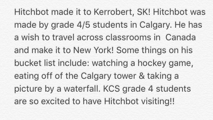 mskkozun's tweet photo. HITCHBOT MADE IT TO KERROBERT!!! @HitchbotWoods #hitchbot https://t.co/7XvnVIkEzE