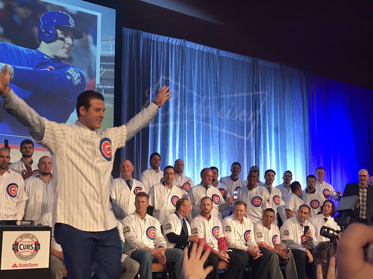 crawlyscubs's tweet photo. KB, Schwarbs, Addy and Rizzo! #OpeningCeremony #CubsCon2017 #Cubs https://t.co/h1OQLZ6X1o