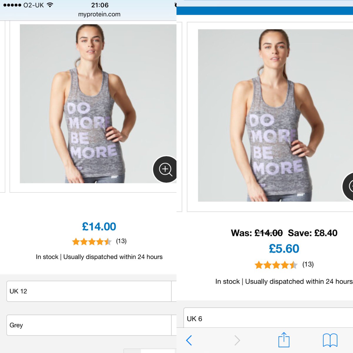 CherMax12's tweet photo. @MyproteinUK.. slightly discriminative that the vest in a size 6 is £5 but in a size £12 it's £14??!! #discrimination https://t.co/ADoR7rJGLq