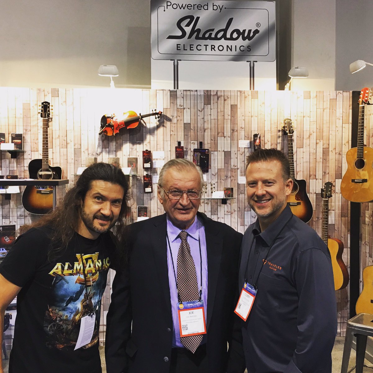 shadowelectrncs's tweet photo. #ShadowElectronics president Joe Marinic, @travelergtr president Corey Oliver, & THE #VICTORSMOLSKI in Booth 5266 at #NAMM2017. https://t.co/DacYi2mJSE