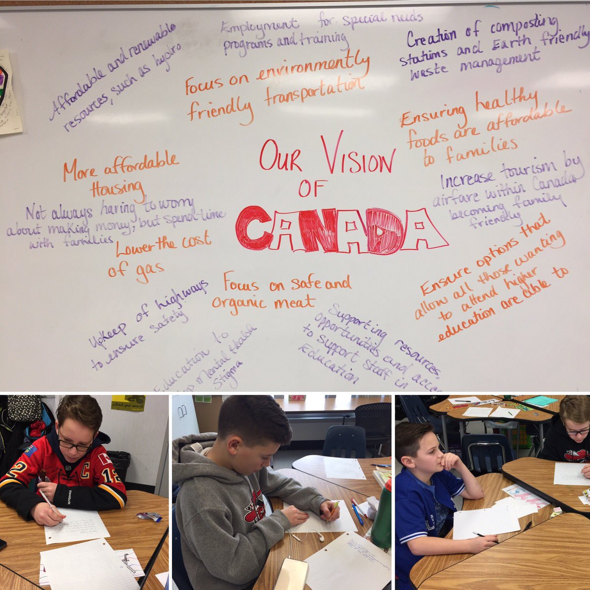 MrsLeCouffe's tweet photo. @JustinTrudeau is meeting with Canadians about priorities &amp; Canada's future. We are writing our voice letters too. @RCSD_No81 #canadiangoals https://t.co/LFa1pvVXYZ