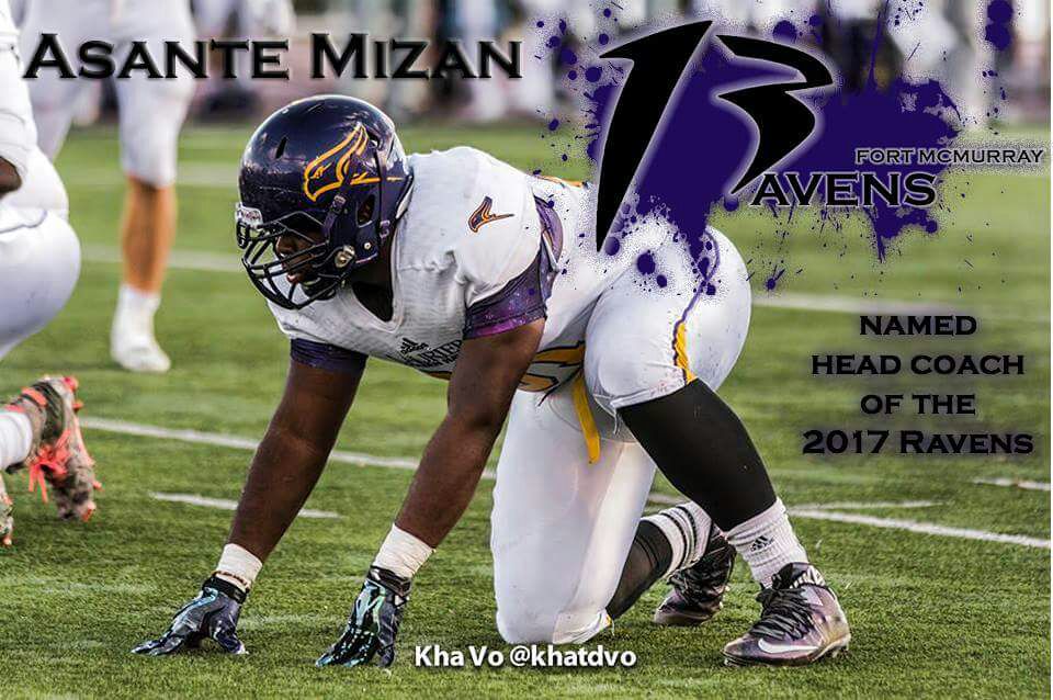 YMMFootball's tweet photo. Fort Mcmurray is proud to announce that former #OUA Allstar Asante MIZAN will be leading 2017 Ravens football as head coach. #YMMexperience https://t.co/akfvWSQYby