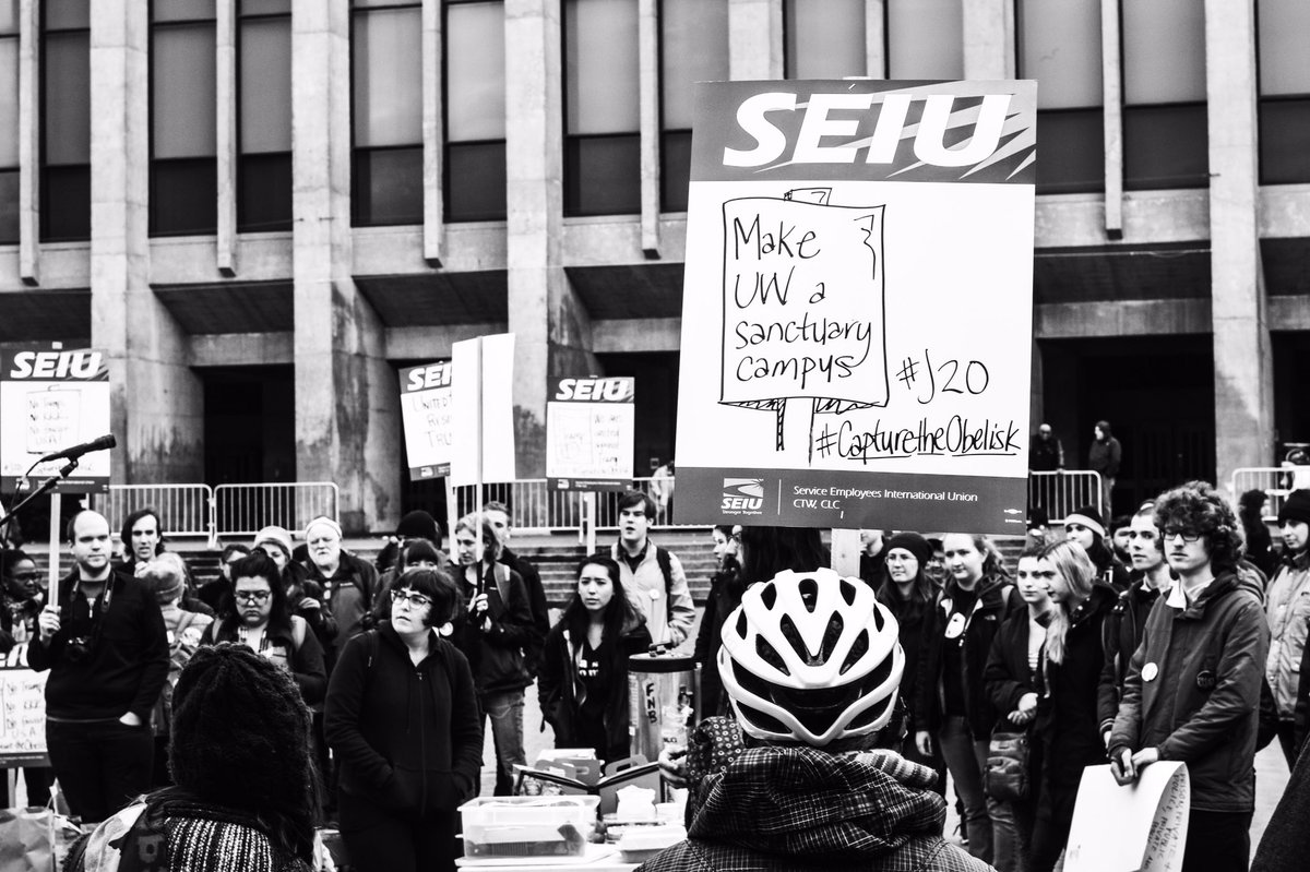 uwresist's tweet photo. We will not be silent as Trump prepares his attacks on women, people of color, and unions! #dumpTrump #j20 #j20resist #CaptureTheObelisk @UW https://t.co/zLD2VE5ZSO