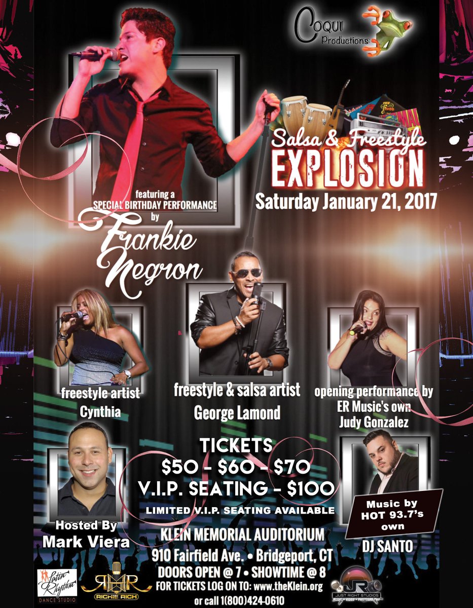 coquiprod's tweet photo. Mi gente de Connecticut, compre sus boletos para el concierto del año! Mañana en el Klein Memorial en Bridgeport! @BridgeportPatch https://t.co/QdYkvpdUu8