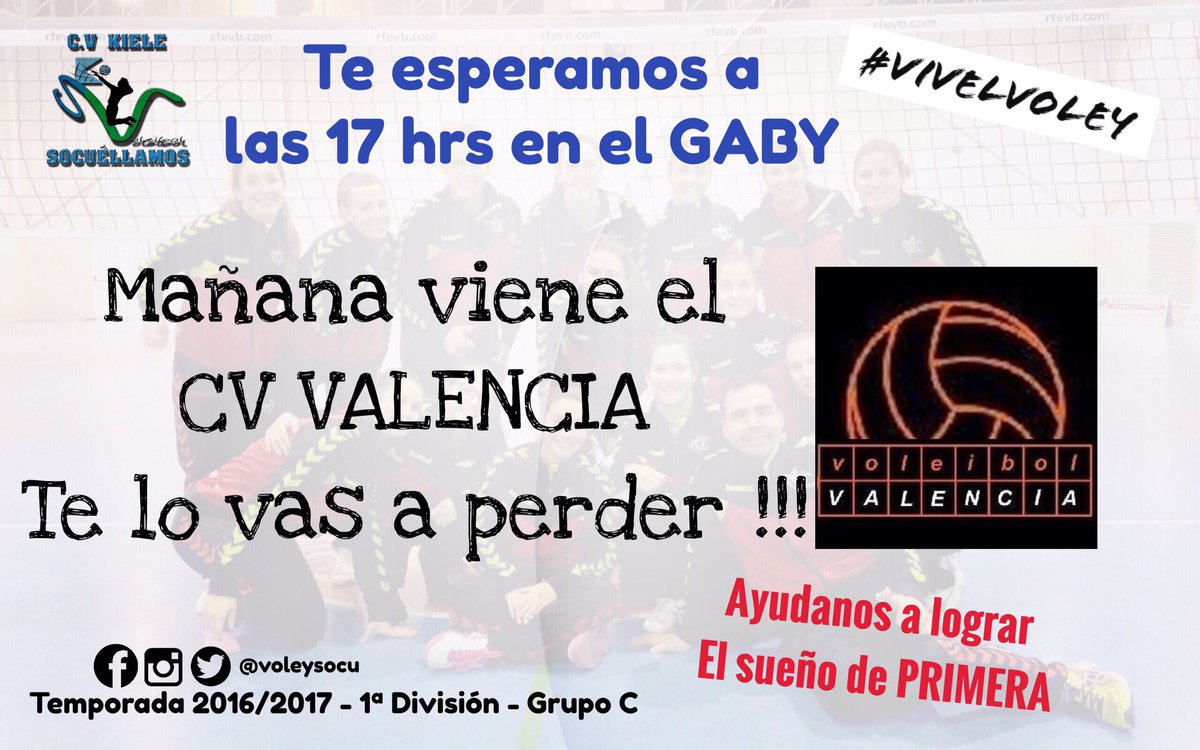 voleykiele's tweet photo. Mañana Sábado nos visita @c_v_valencia..te lo vas a perder!!!!!!! Necesitamos tu apoyo #megustamiequipo #sisepuede #vamoskiele #vivelvoley https://t.co/kJL5scepx0