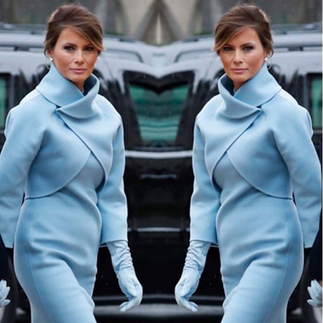 S2WS2W's tweet photo. The First Lady @MELANIATRUMP 
Wearing A Stunning Baby Blue Outfit 
By Ralph Lauren  @RalphLauren #Inauguration #MELANIATRUMP #RalphLauren https://t.co/dOLy6Ybco4