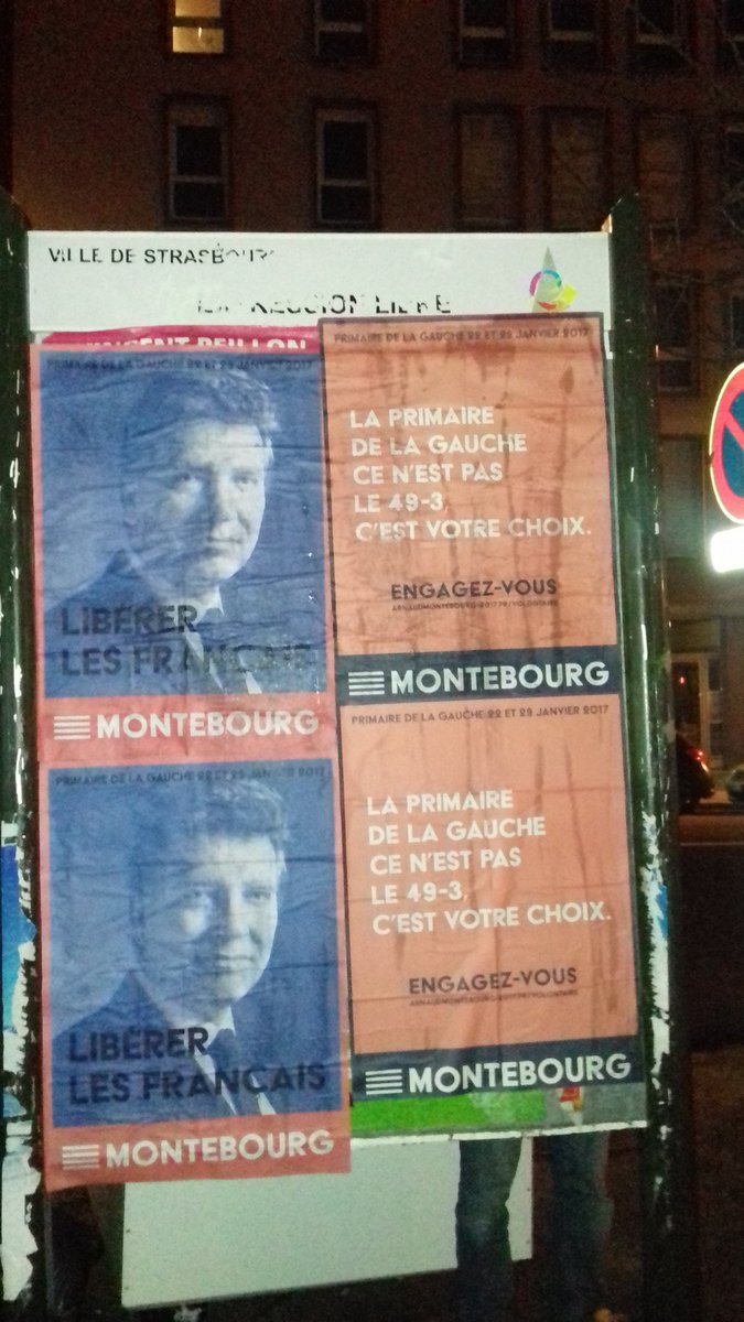 A_Rlt's tweet photo. Dernier collage malgré le froid pour faire gagner Arnaud #Montebourg dimanche 

#PrimairesCitoyennes #Montebourg2017  
#Strasbourg https://t.co/w7UKwA7oQE