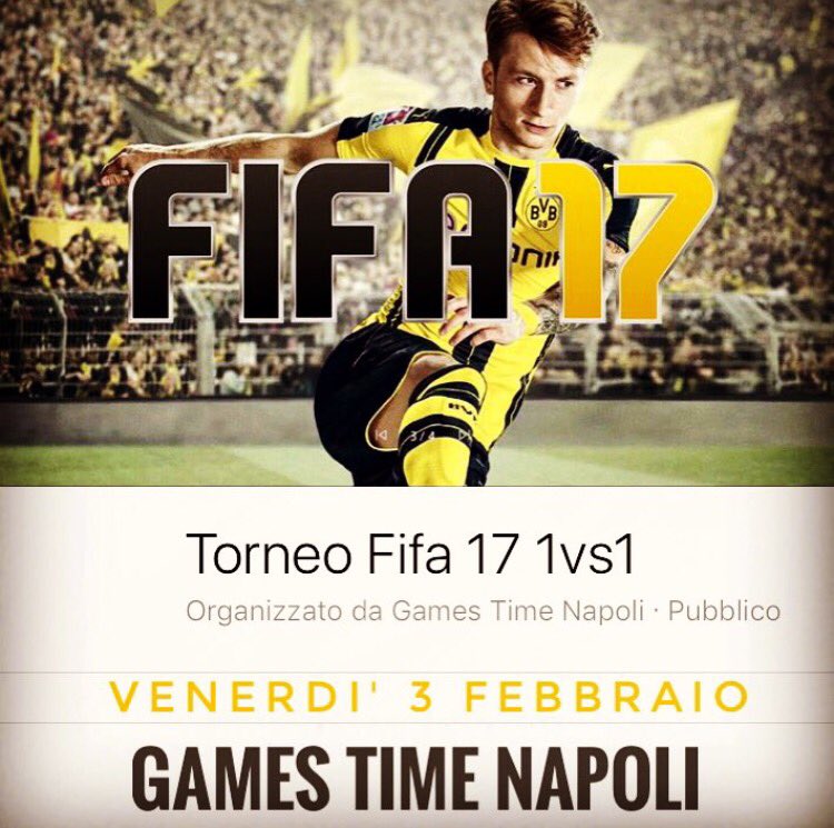 GamestimeNapoli's tweet photo. ⚽️Nuovo torneo #FIFA17 1vs1 al #gamestimenapoli !🎮
Si gioca su 4 postazioni!!
VENERDI' 3 FEBBRAIO
#torenolan #lan #napoli #vomero https://t.co/loxah2hZUX