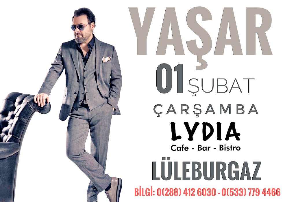 1 ŞUBAT❗️
Uzun aradan sonra Muhteşem şarkılar ve sahne performansıyla <a href="/yasar_gunacgun/">Yaşar Günaçgün</a> LYDIA sahnesinde LÜLEBURGAZ'lı sevenleriyle buluşuyor!