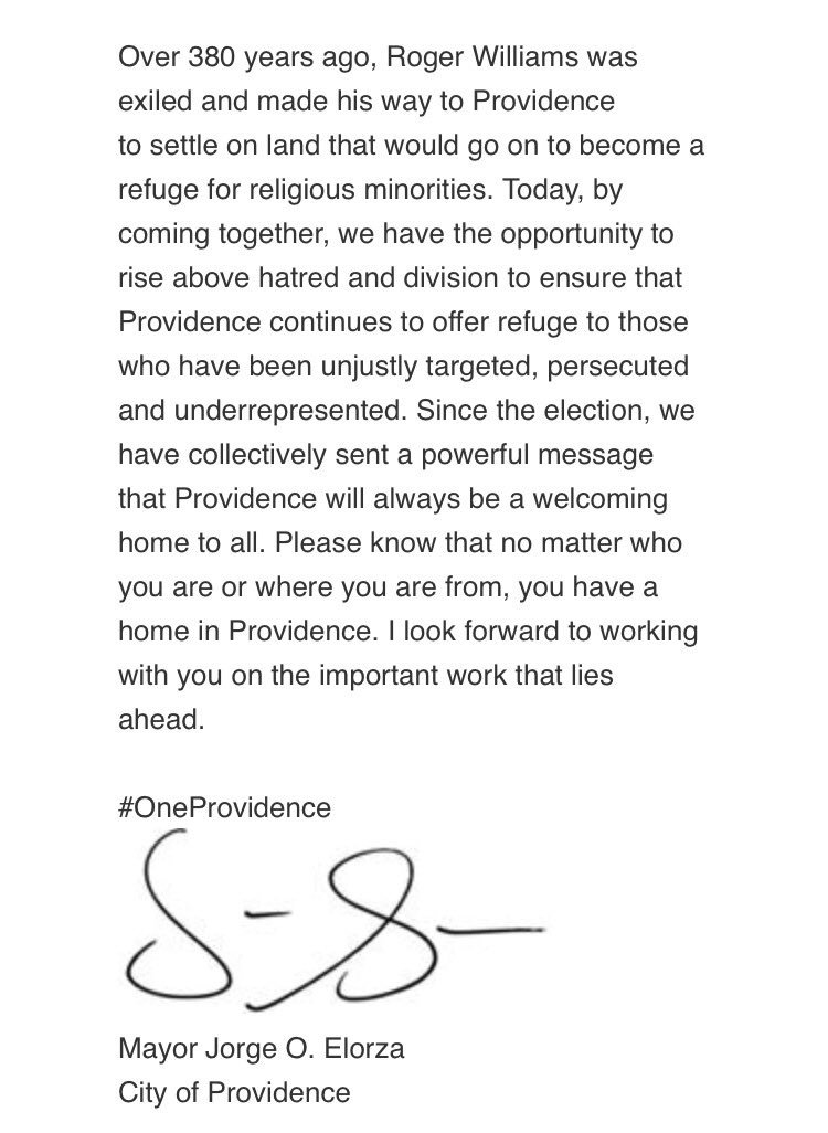 ToubaGhadessi's tweet photo. Bravo @Jorge_Elorza for your courage and for taking a stand against hatred and divisiness #OneProvidence https://t.co/78Fas8UOju