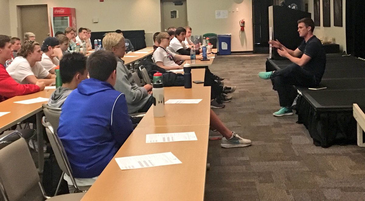 USASwimming's tweet photo. .@sethkstubbs spoke to the boys at #NSC16 about his journey from '09 National Select Camp to his 3rd place 100 FL finish at #SwimTrials16. https://t.co/nu1sngMkLl