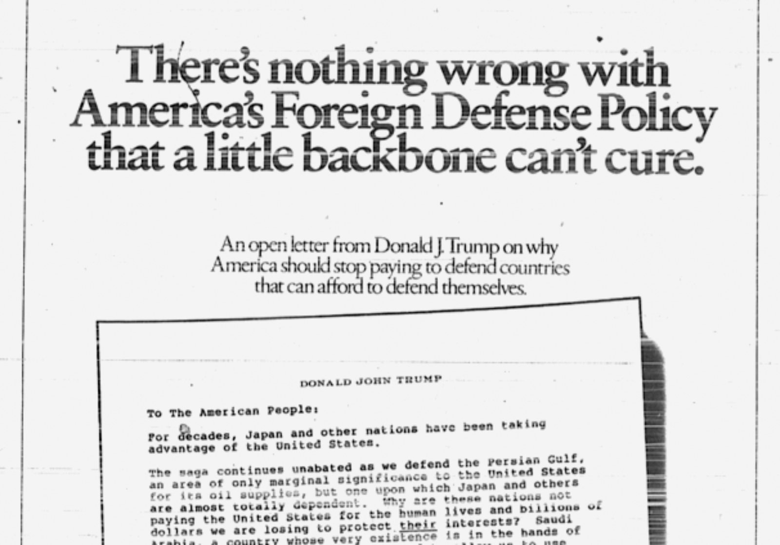 The New York Review of Books على X: "“Let's not let our great country be laughed at anymore,” Trump wrote, in 1987, when Ronald Reagan was president https://t.co/CFk9pGTXgg https://t.co/GfFvk72Q1V" / X