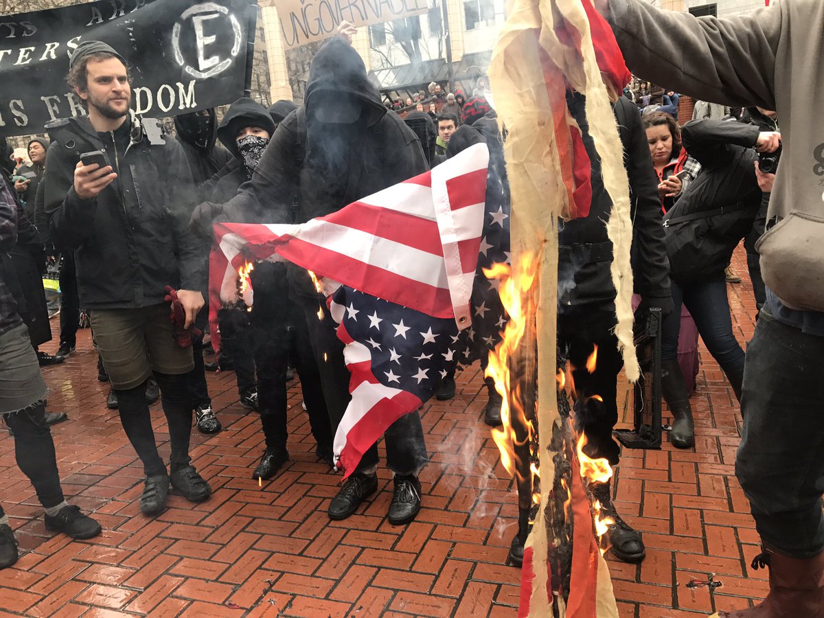 #DisruptJ20 Democrats burning American flags in Portland