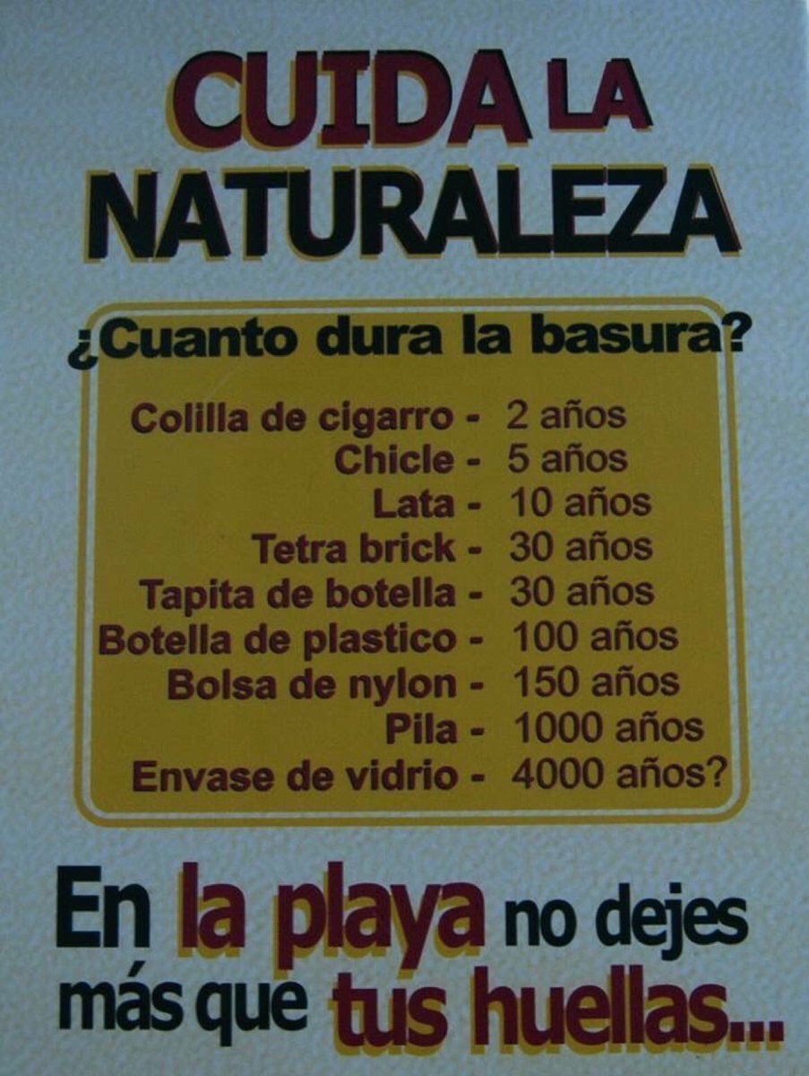 joycelewin77's tweet photo. Sabes cuánto demora en biodegradarse TU basura??? No la dejes en las playas, no seas COCHINO 😡 https://t.co/MVTxS6n5YN