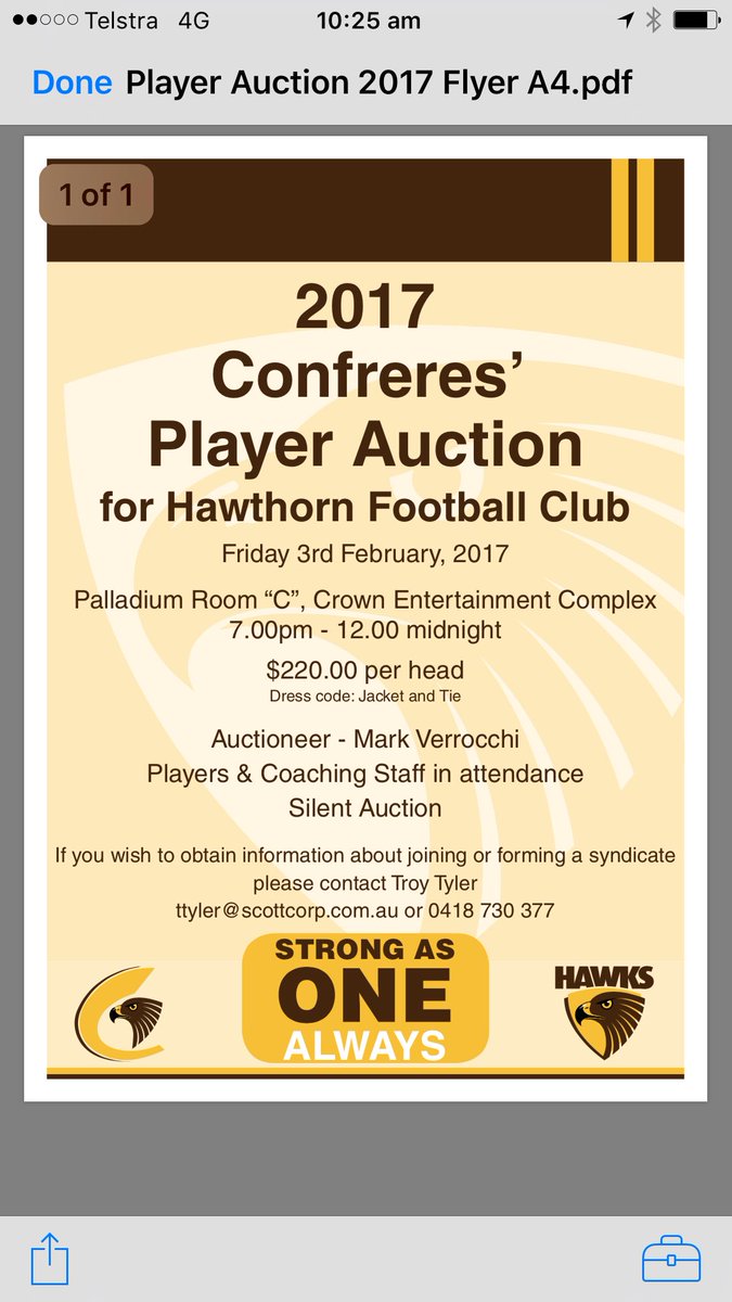 tobytroy's tweet photo. Come along for a great night. Hawthorn's President and Coach are attending. Twenty players will be mingling with guests. https://t.co/XHBALBSbY6