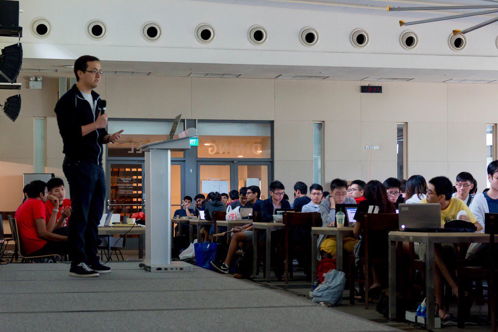 nushackers's tweet photo. Gold sponsors @PalantirTech and @Carousell at #hacknroll https://t.co/5WZ9MhWupm