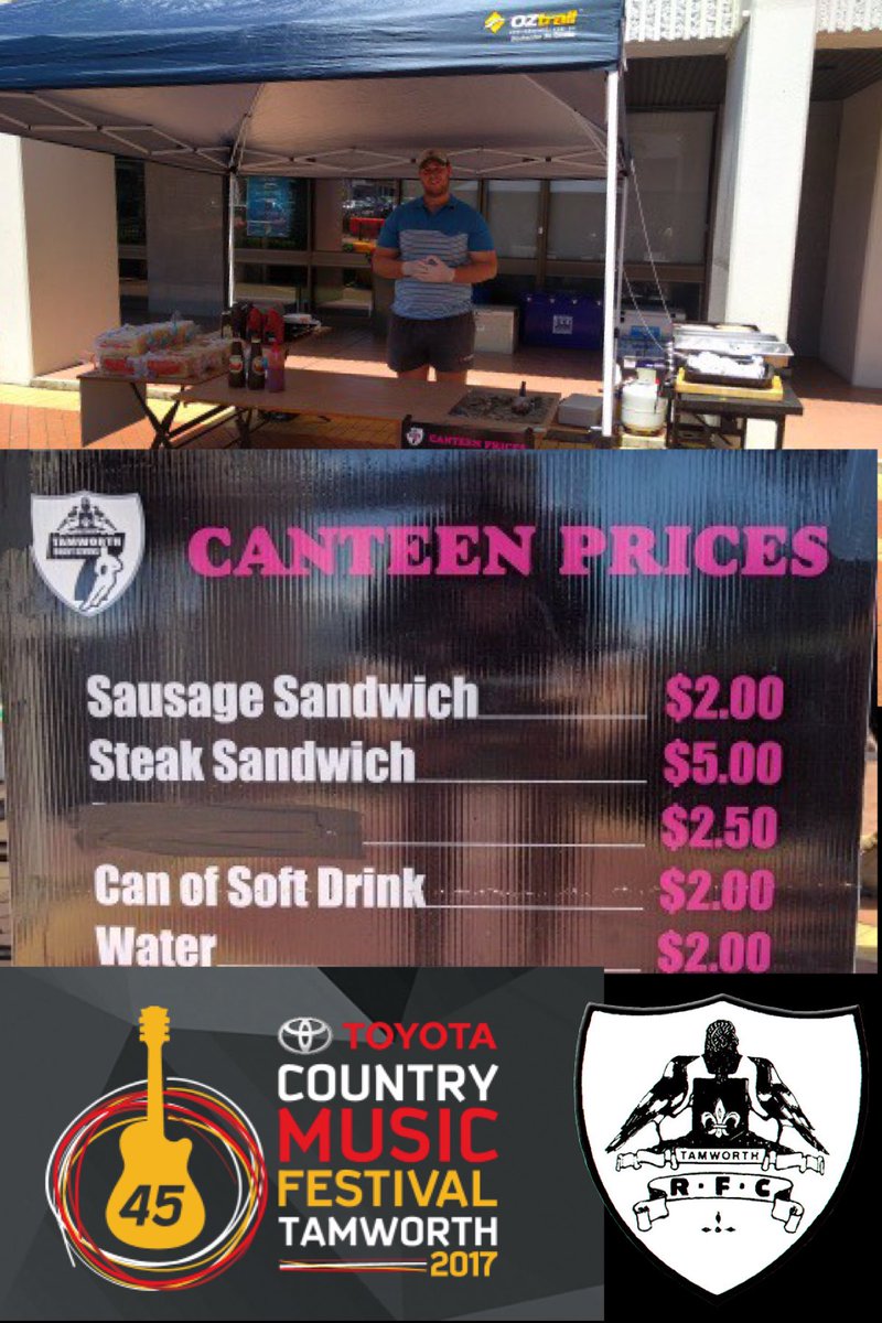 TamworthRugby's tweet photo. #TCMF2017 if you're looking for a quality steak or sausage sambo stop off in front of ANZ and support a local sporting club. Thankyou https://t.co/tJySjEsM0N