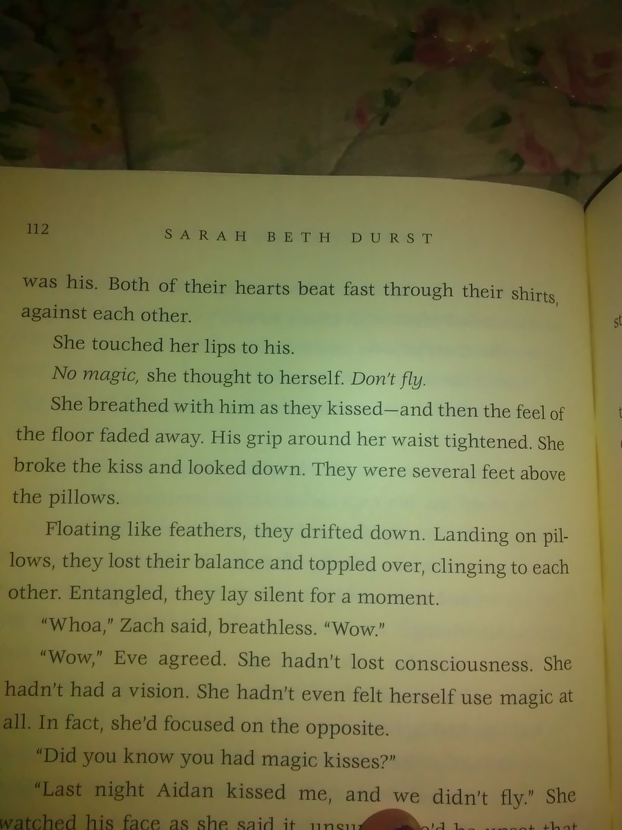Okay I love books so much. Let me recommend this one: Conjured. Its so good! Its not all kissing XD but this part made me happy