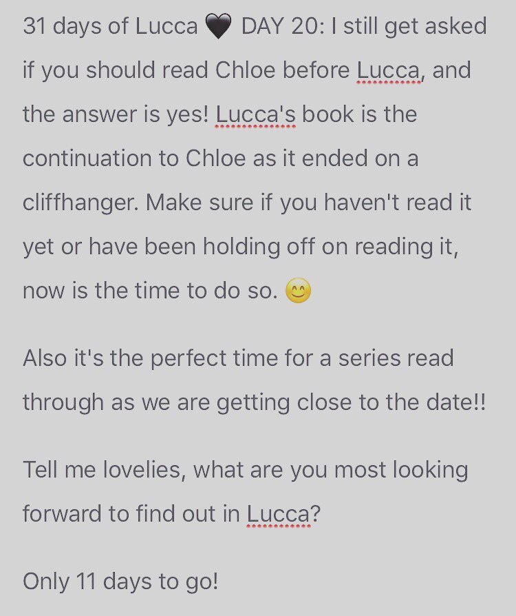 AuthorSarahBri's tweet photo. #31daysofLucca π€ DAY 20: Who is doing a series read through?
#only11daystogo https://t.co/qpoWB3TPSf