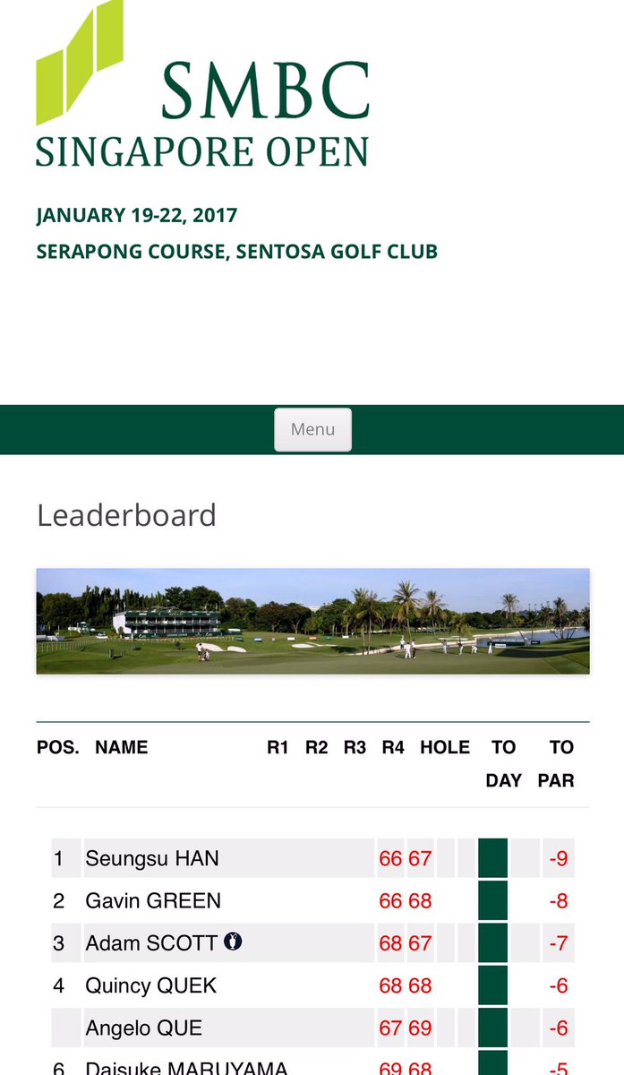 UNLVGolf's tweet photo. Two Rebs in the top3 @SingOpenGolf are Seung Su Han leading on -9 and Adam Scott 3rd on -7 https://t.co/TDJTgfKkf0 https://t.co/OxWcNtF0e3