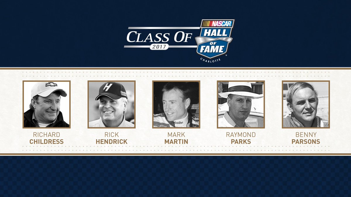 NASCAR's tweet image. Once again, the 2017 #NASCARHOF class. 👏
