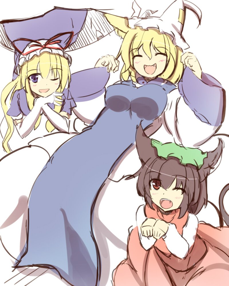 東方人気投票すましたので八雲一家落描き 狐年もゆからんちぇんにいれました 八雲一家もふもふぅ(*'ω`*) 