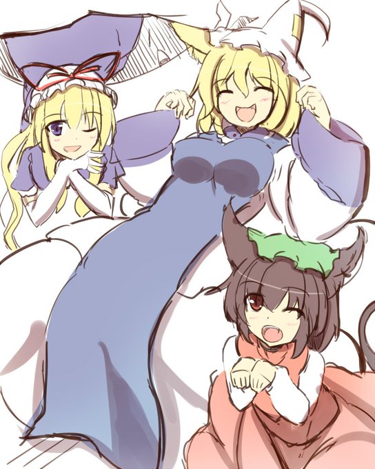 東方人気投票すましたので八雲一家落描き 狐年もゆからんちぇんにいれました 八雲一家もふもふぅ(*'ω`*) 