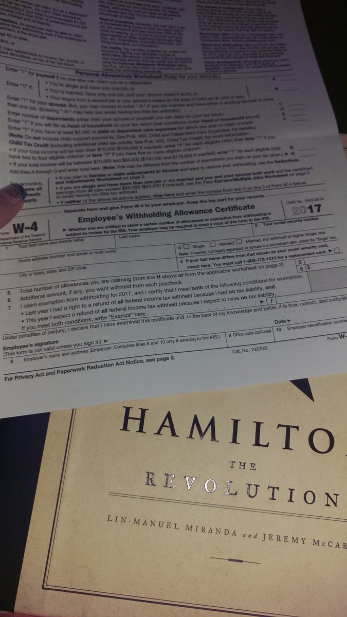 wrglrchsr's tweet image. Doing my new hire paperwork using my #Hamiltome as a lap desk. @Lin_Manuel, appropriate? #taxes #hatethisstuff