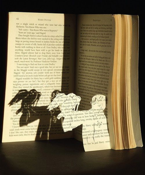 Harry Potter book cut out shadow. I would never do that to a book, but it's cool.