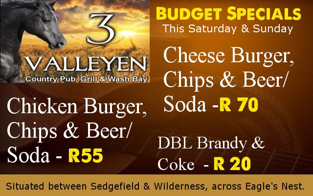 3valleyencountr's tweet photo. Cheese Burger, Chips, Beer/Soda just R70 this Saturday nd Sunday #special #beatjanuary #budget https://t.co/jMO64wuE3n