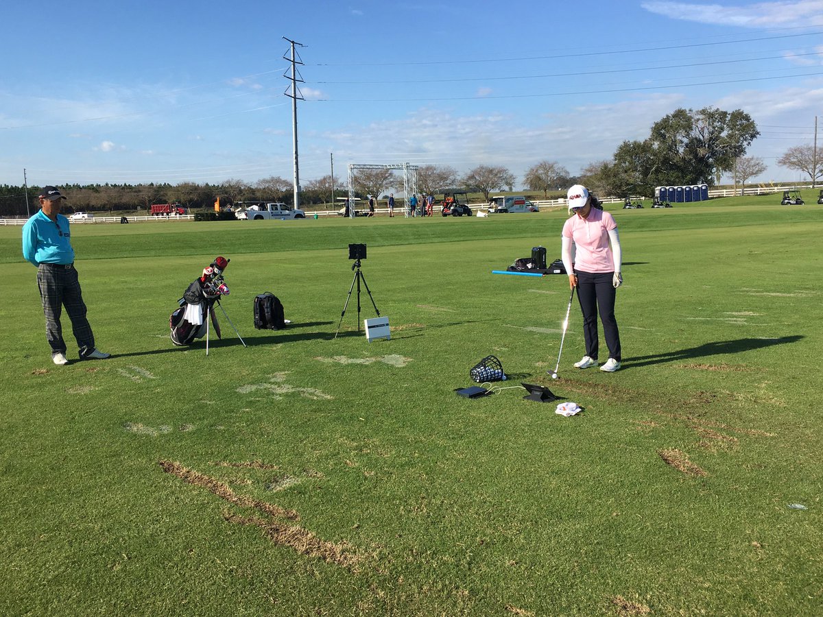 Student working on pitching skills with <a href="/FlightScopeGolf/">FlightScope Golf</a> setting up shop for the <a href="/PGAShow/">PGA Golf Shows</a>