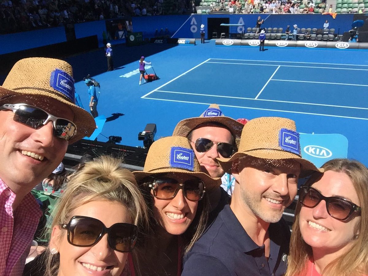 peterallum's tweet photo. Loving the tennis!! #kiatennis #rla #aoselfie #RodLaver #AusOpen https://t.co/7qvkmFcTPJ