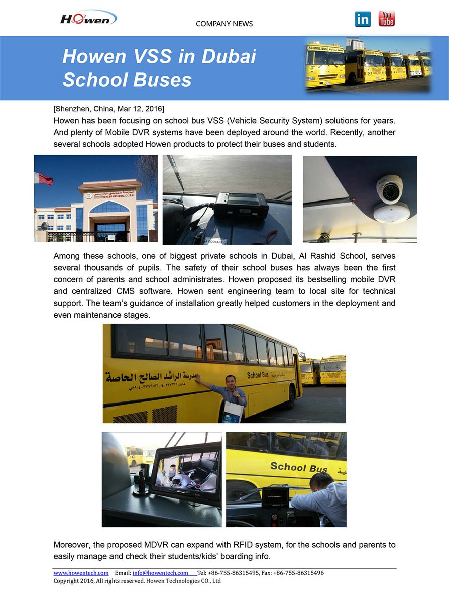 AnnieYang0330's tweet photo. Howen MDVR CCTV deployed in School Bus in Dubai, #MDVR #Vehicle_tracking #schoolbus #vehicle_security #vehicle_dispatch
skype: howensales021 https://t.co/x93uc2tE4d