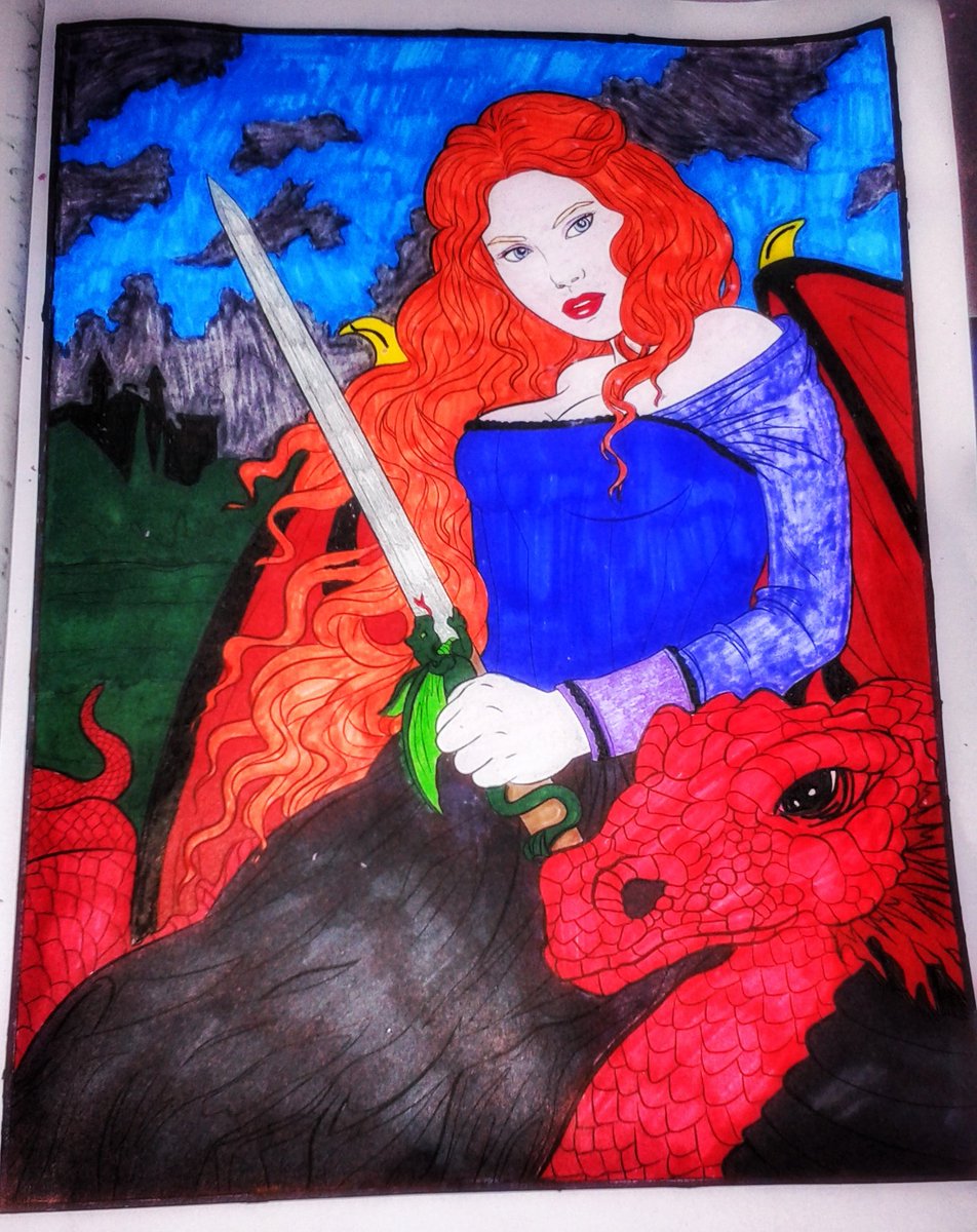 DaisyDazied's tweet photo. Latest #InsomnaicInduced colourings ☺ #DragonWarrior #ElfQueen #MotherOfDragons? #TillDeathDoUsPart #NewSharpieColours ✒✏ #GothColouringBook https://t.co/c66n4dNNRH