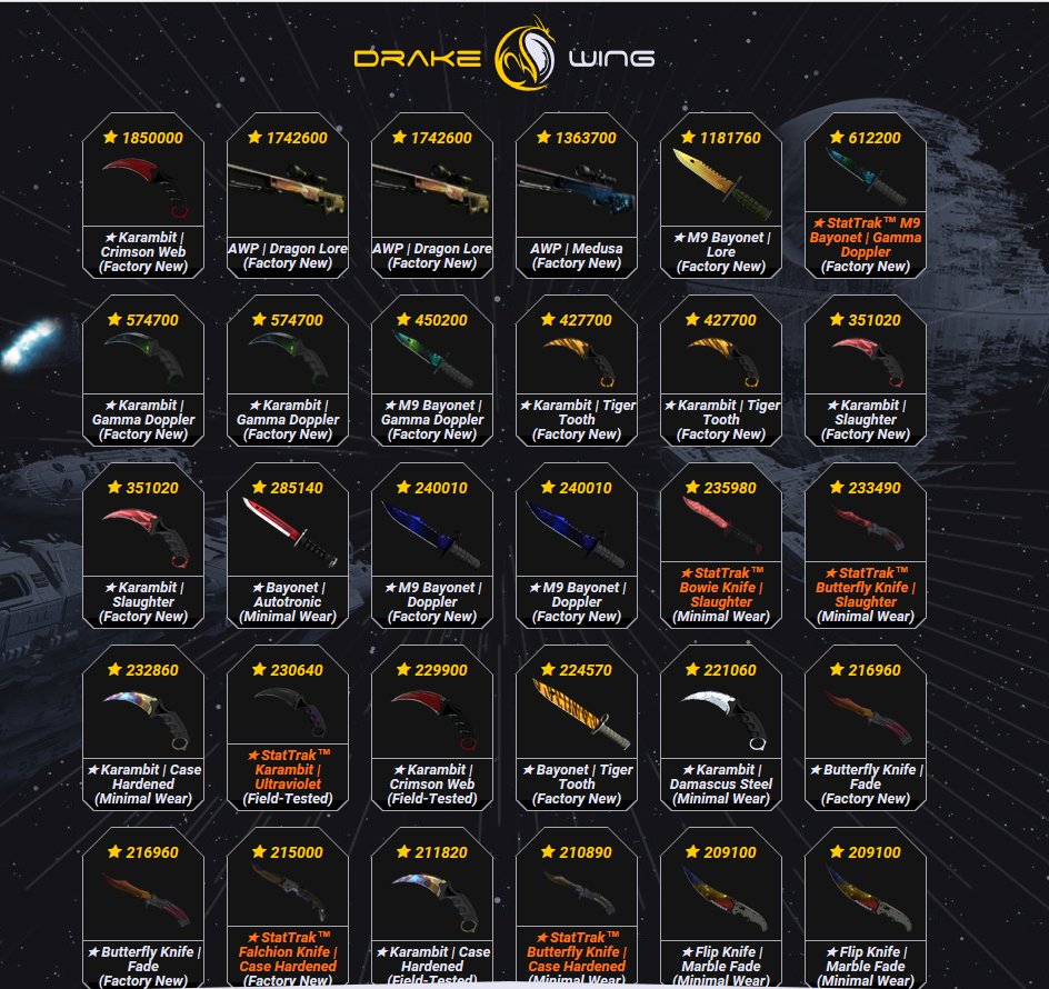 🔥🔥🔥 Халява для CS:GO на 1$, чтобы получить просто перейди по ссылке drakewing.com/promo-code/514… залогинься на сайте и выведи скины.🔥🔥🔥