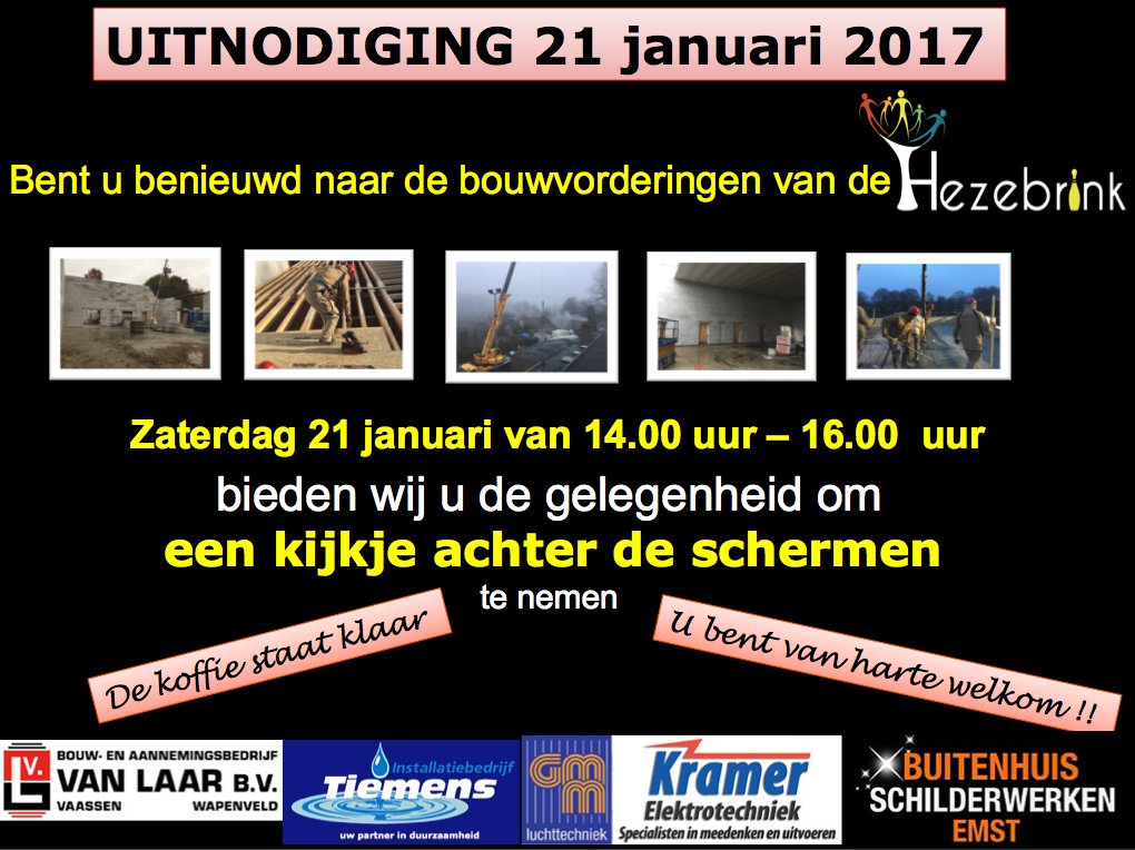 deHezebrink's tweet photo. Vandaag krijgt u de unieke kans om een kijkje op de bouwvloer te nemen en de vorderingen te bekijken. De koffie met lekkers staat klaar! https://t.co/G4FUP8a38K