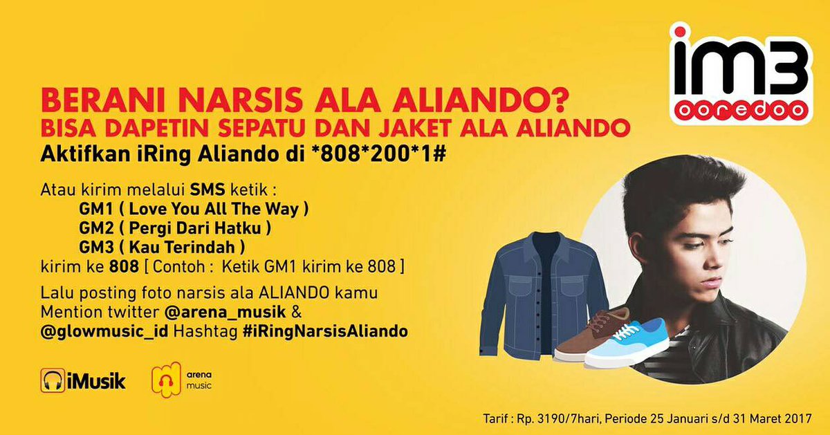 Yuu Aktifkan iring <a href="/alysyarief/">Aliando Syarief.</a> melalui UMB atau SMS n posting foto narsis ala Aliando Mention <a href="/arena_musik/">Indosat Nadaku 808</a> @GLOWMUSIC_ID #iRingNarsisAliando