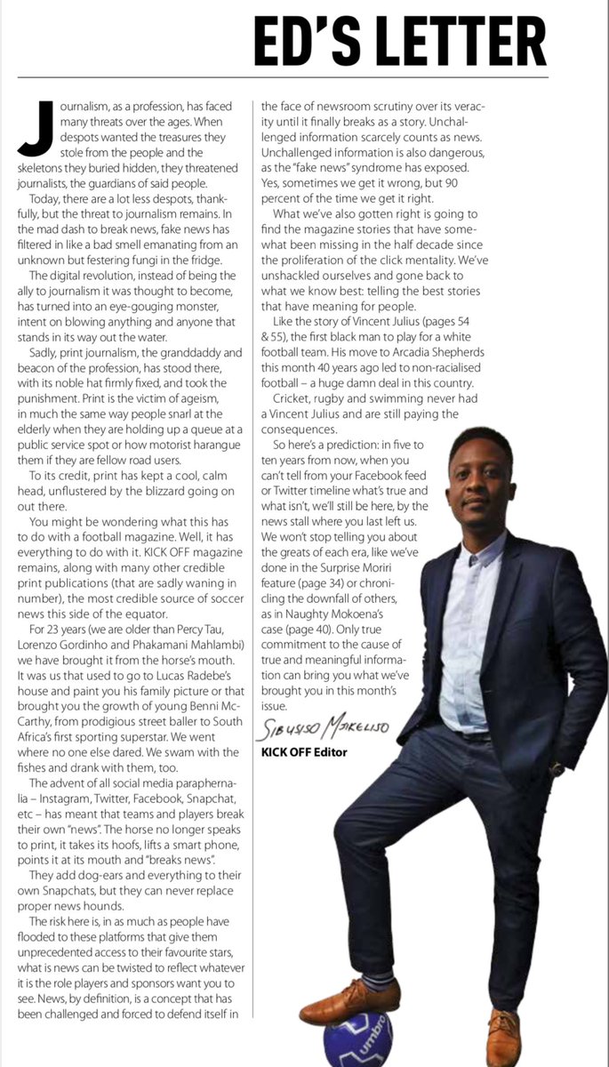 Sbu_Mjikeliso's tweet photo. With the proliferation of fake news, here's my response to the scourge in the February @KickOffMagazine. https://t.co/HinSGsSVfw