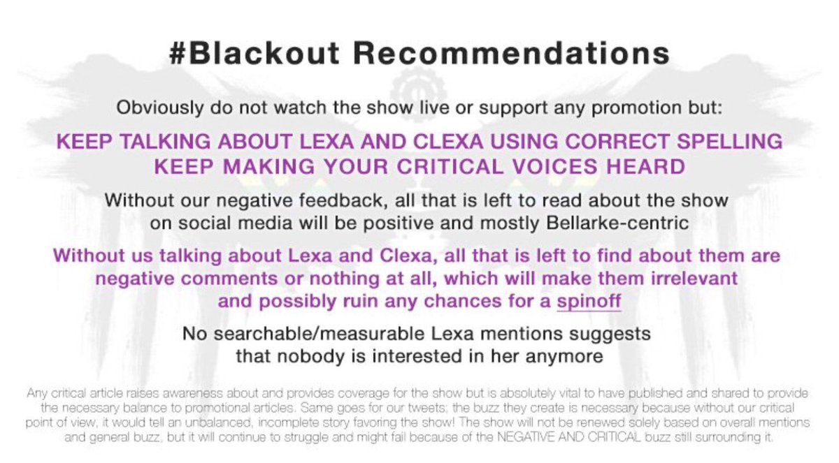 Canadian29Girlz's tweet photo. 🚨 If you participate in the blackout, please read to understand using Lexa & Clexa is not promo! 🚨 Do not forget our Heda! #RememberLexa https://t.co/dRX4wEiGXn