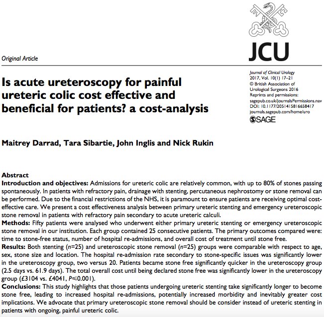 Primary #ureteroscopy vs. ureteric stenting for acute ureteric colic. Which is more cost-effective? #urolithiasis ow.ly/hi6d30868xn