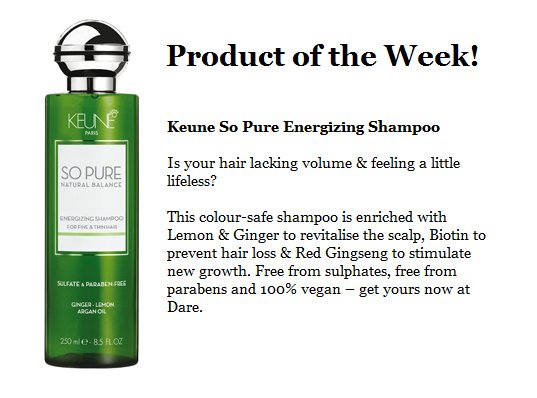 DareSalon's tweet photo. PRODUCT OF THE WEEK: Keune So Pure Energizing Shampoo. https://t.co/C4cuOcxBdr