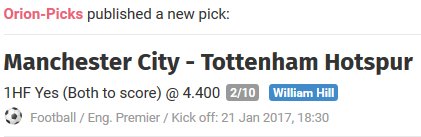 OrionPicks's tweet photo. PICK 1

➡️MARCAN AMBOS EN LA 1RA MITAD

STK 2
@4.40 ( @WilliamHillES ) https://t.co/S84K5yX4A9