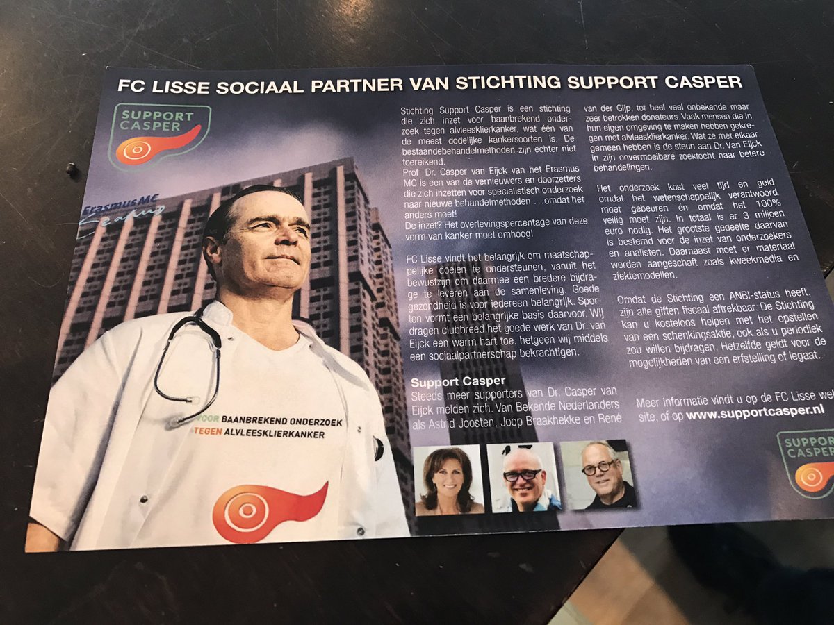 kranenburg1's tweet photo. Mooi dat @FCLisse de stichting @SupCasper (voor onderzoek tegen alvleesklierkanker) bij andere clubs onder de aandacht brengt! Top! #vvolis https://t.co/aucICucFTh