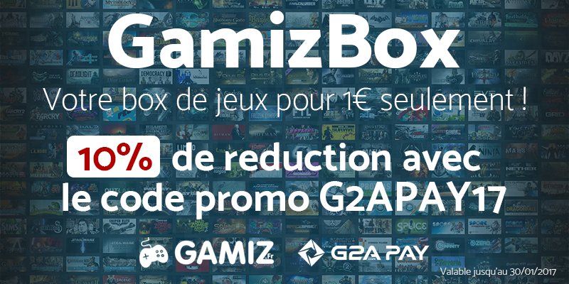GamizFr's tweet photo. Et pour fêter l'arrivé de G2A Pay profitez de -10% sur #GamizBox avec le code G2APAY17 
Commandez maintenant > https://t.co/5WG0U4Dflz https://t.co/RIsYUABjcS