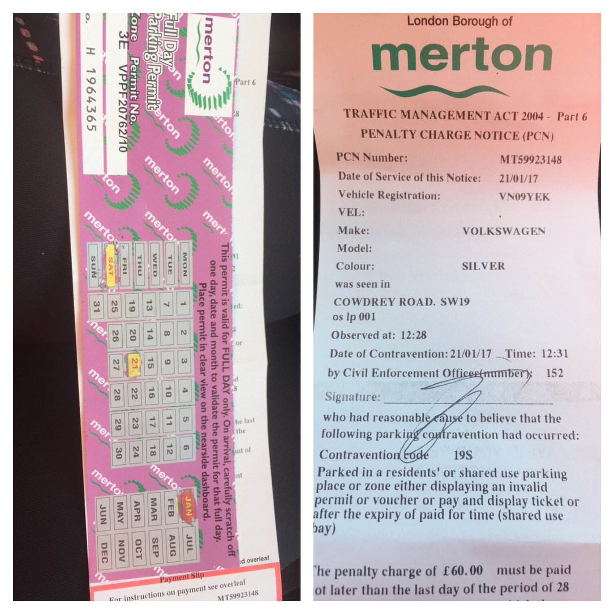 Wildthoughts902's tweet photo. @Merton_Council Despite displaying a FULL day permit we have got a parking ticket #unacceptable#disgraceful#noton#notthistime#sortitout https://t.co/o7jYE4CR40
