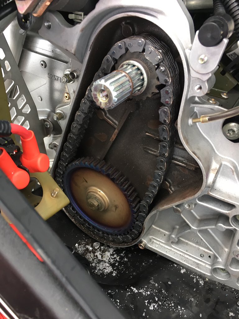 Lawntang's tweet photo. Brand new @PolarisSnow RMK 800 delivered with no oil in the chain case! Stuck on the trail now. #awesome #2ndride https://t.co/gF7PCz3AmI